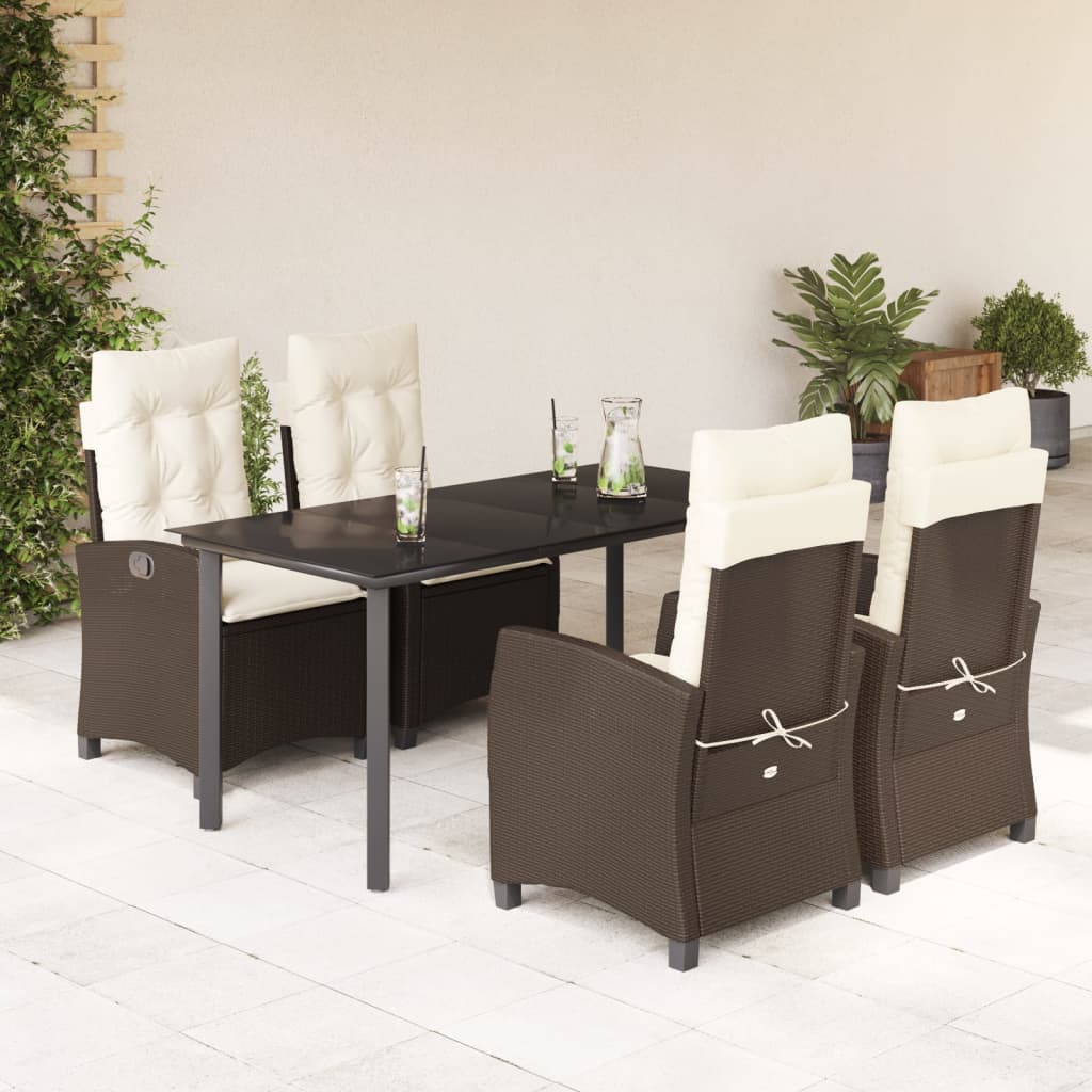 5-tlg. Garten-Essgruppe mit Kissen Braun Poly Rattan